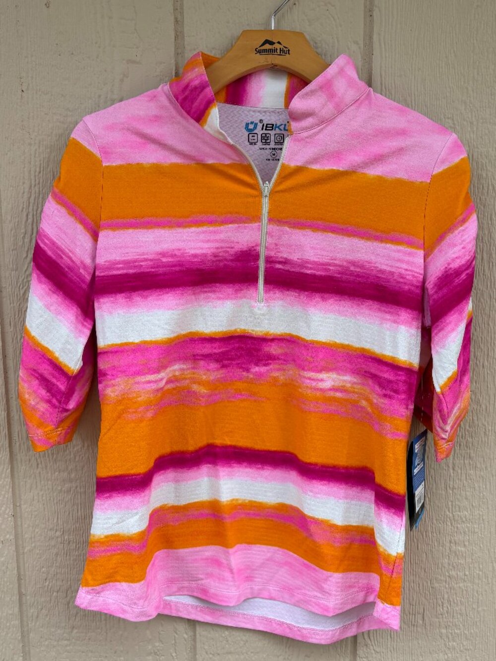IBKUL Amy Ruched Sleeve Top Women's Medium Pink Orange Pickleball Tennis Golf